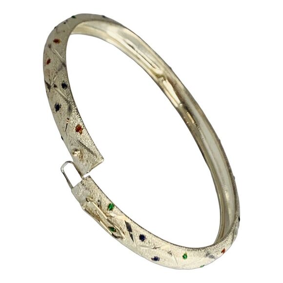925 Sterling Silver Bangle Bracelet 7.5" Multicolored Cubic Zirconia - Picture 10 of 12